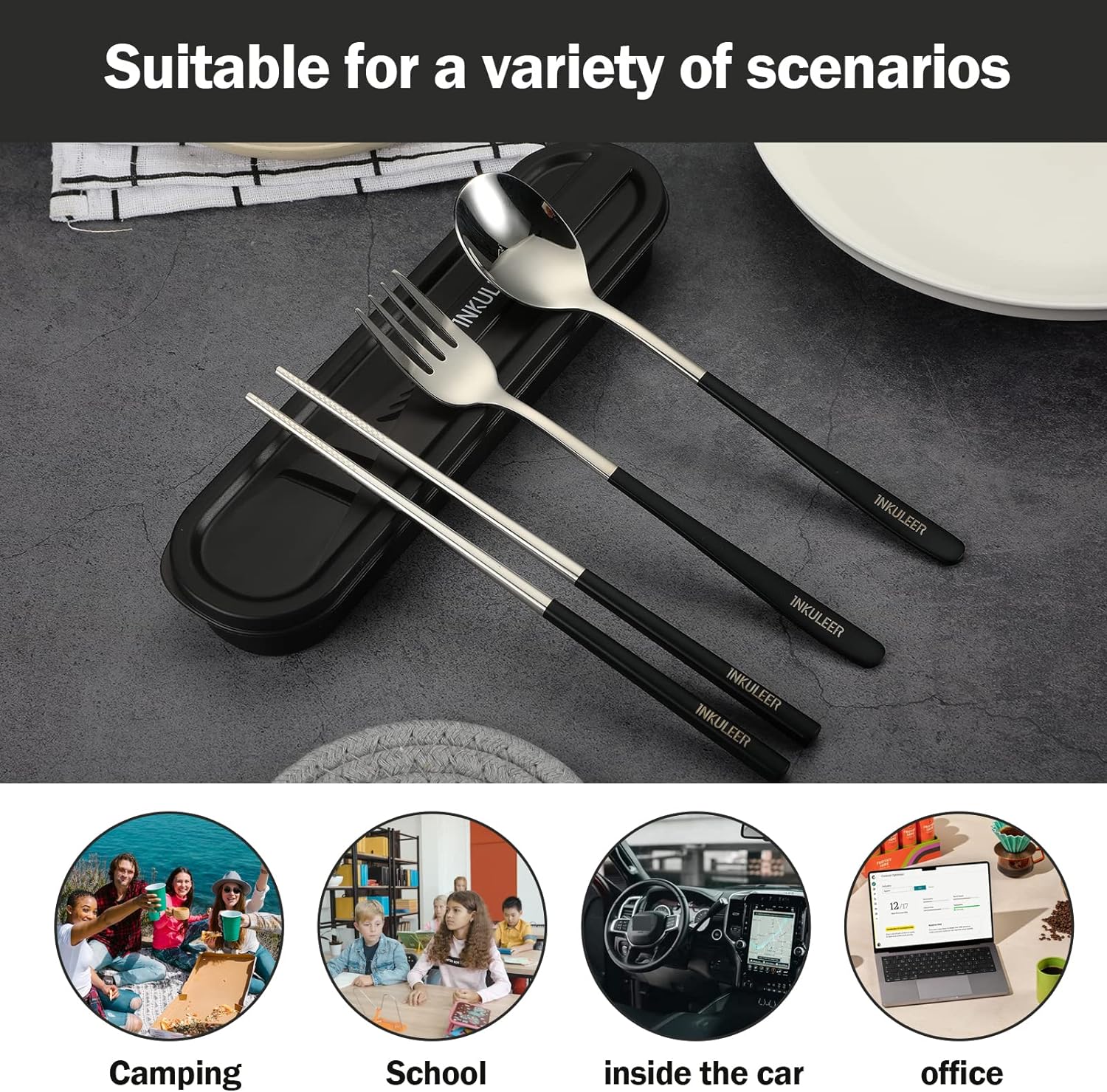 Travel cutlery set, Stainless Steel Cutlery, Reusable utensils set with case, Portable Silverware -18/8 Travel cutlery set, Stainless Steel Cutlery, Reusable utensils set with case, Portable Silverware -18/8